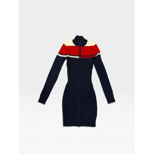 Tommy Hilfiger Γυναικείο Vintage Πλεκτό Φόρεμα Ribbed Navy / Κόκκινο / Λευκό / Pre-Owned